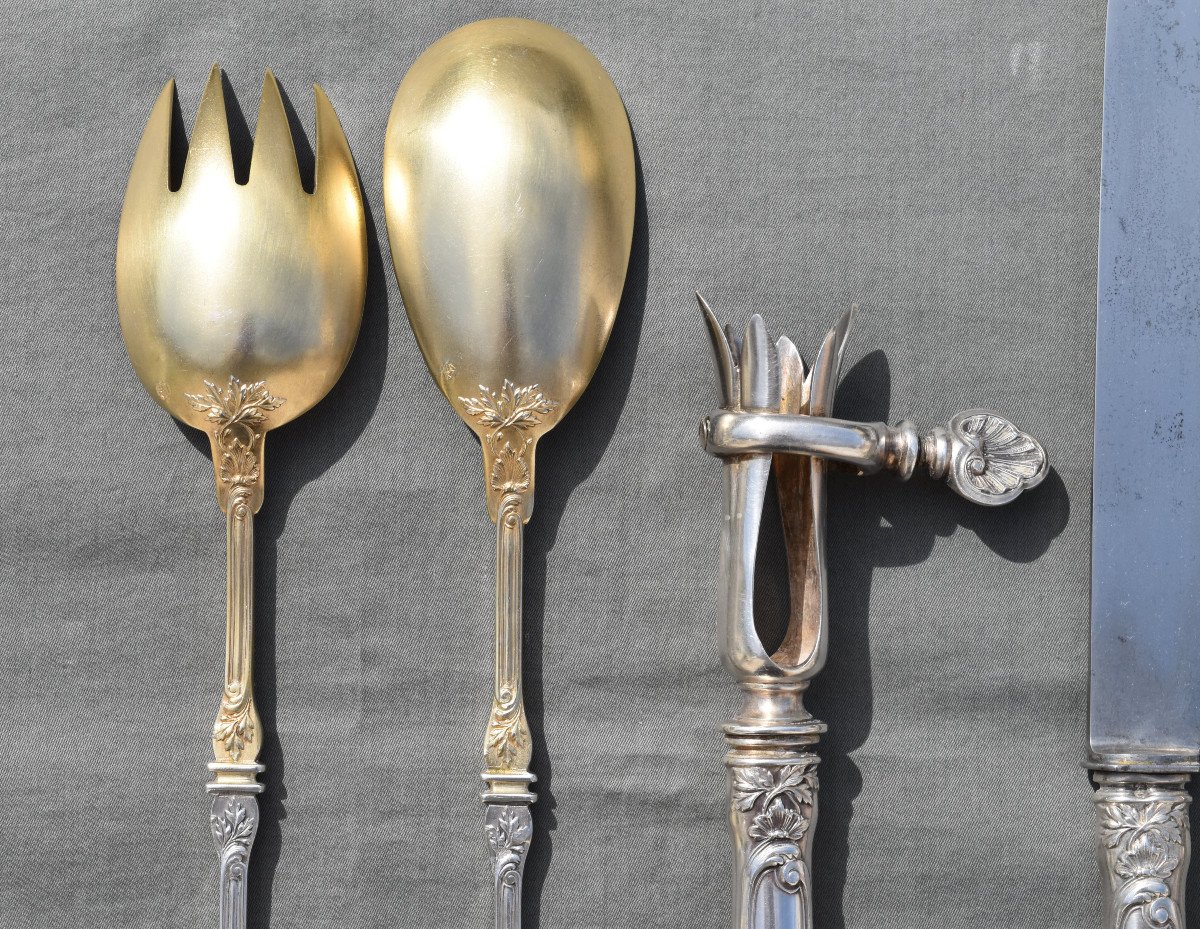 Carving / Salad Service In Silver Minerva Goldsmith Henri Soufflot Art Nouveau-photo-5