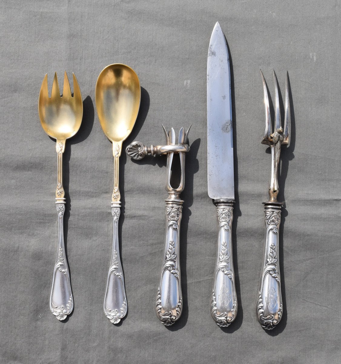 Carving / Salad Service In Silver Minerva Goldsmith Henri Soufflot Art Nouveau