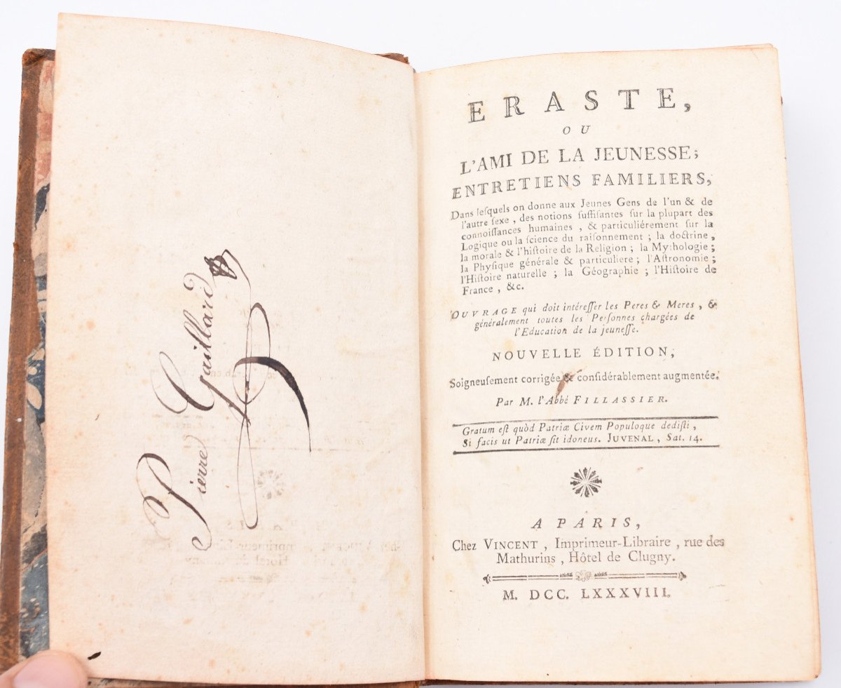 Livre 1788 Eraste Ou l'Ami De La Jeneusse Entretiens Familiers Filassier
