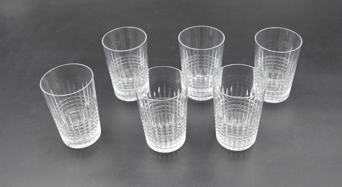 6 Gobelets 8 Cm Signés En Cristal Taillé De Baccarat Nancy -photo-2