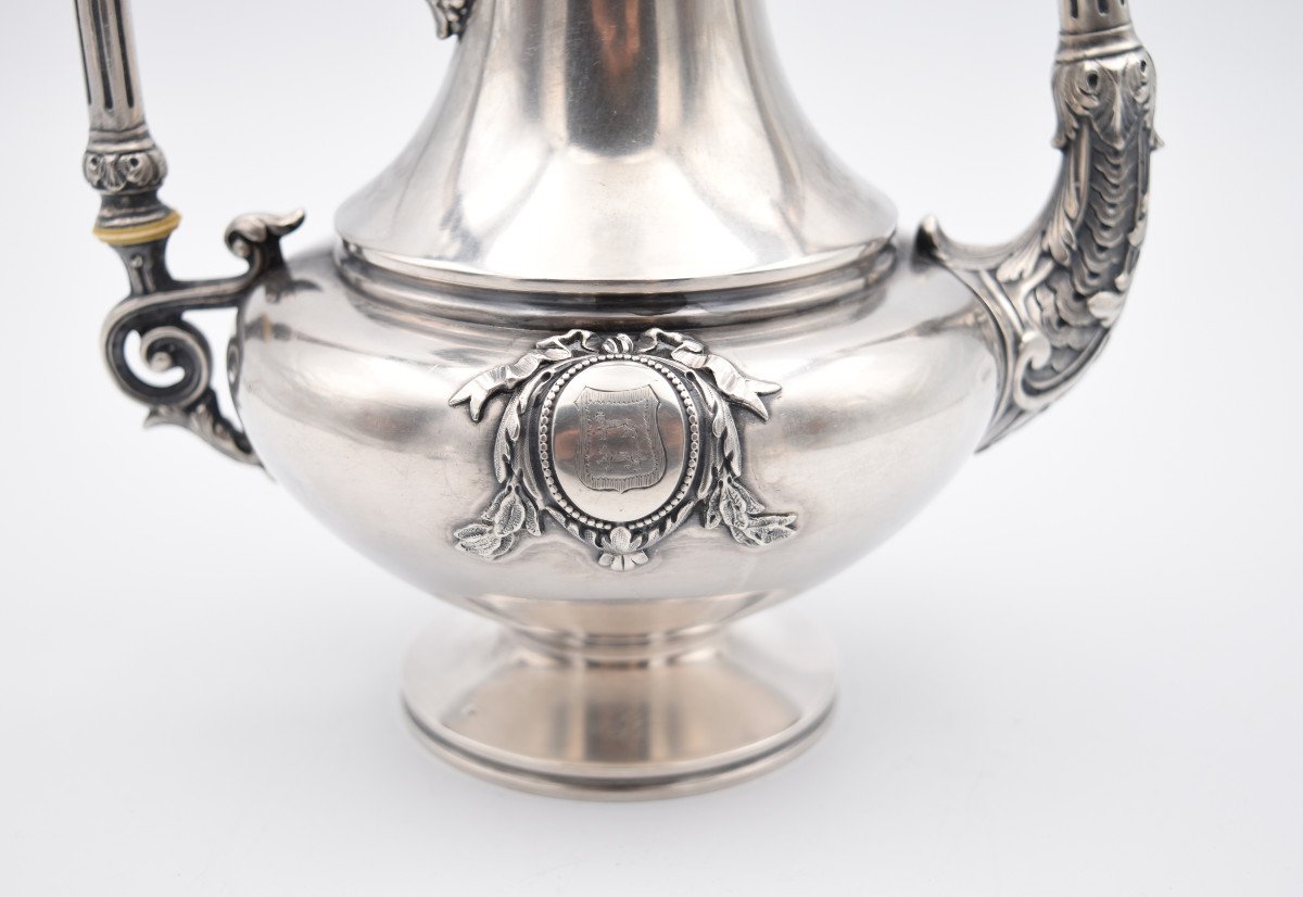 Coffee Pot Jug In Sterling Silver Minerva Coat Of Arms Coat Of Arms Silver Coffee Pot-photo-4