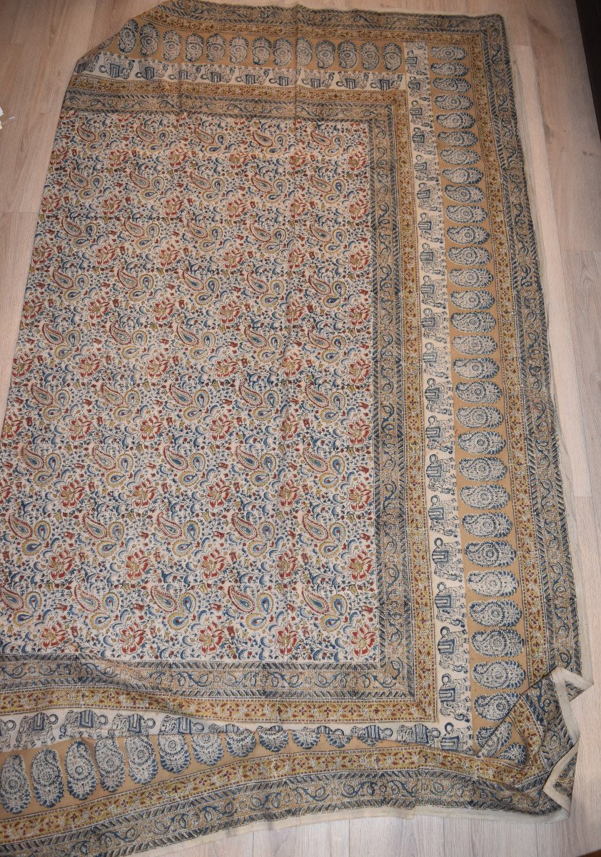 Painted Cotton Fabric, Ghalamkar, 215 Cm X 240 Cm, Iran, Persia Circa 1950 Kalamkar-photo-1