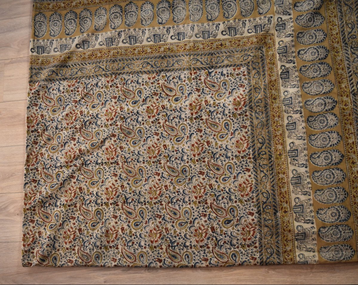 Painted Cotton Fabric, Ghalamkar, 215 Cm X 240 Cm, Iran, Persia Circa 1950 Kalamkar-photo-6