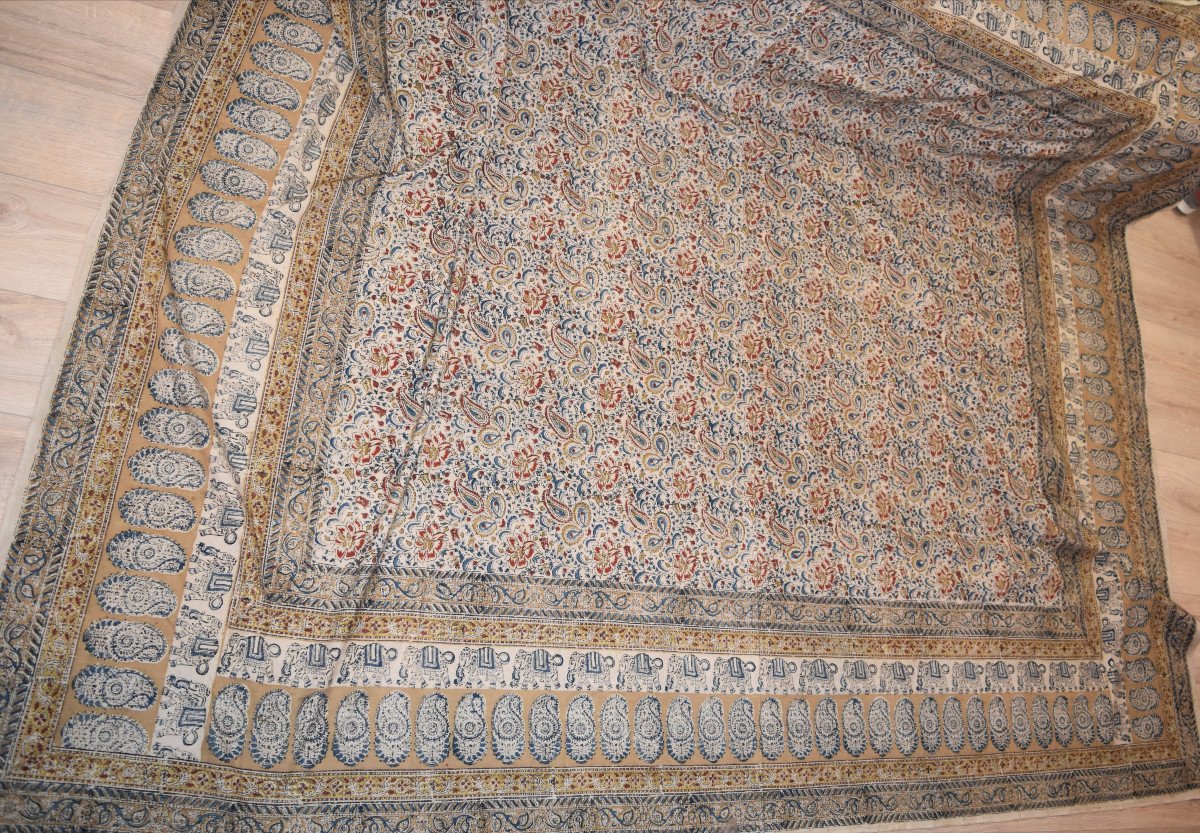 Painted Cotton Fabric, Ghalamkar, 215 Cm X 240 Cm, Iran, Persia Circa 1950 Kalamkar