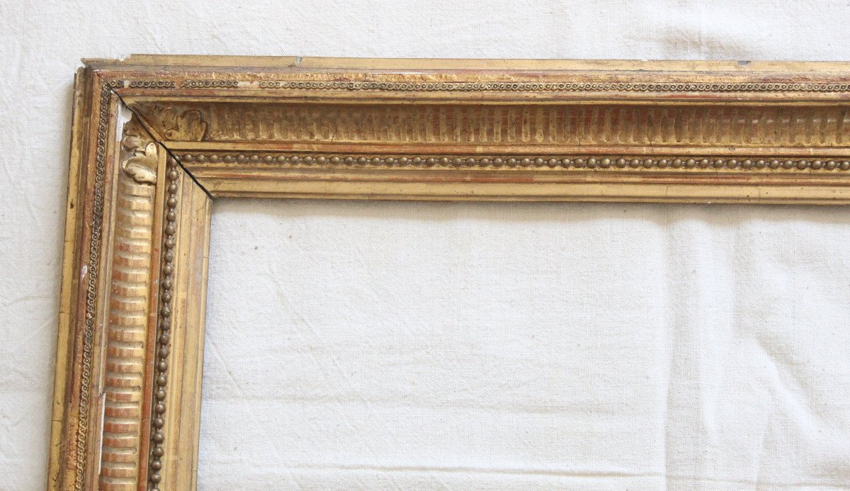 Old Wooden Channel Frame And Gilded Stuck 19th Century-photo-4