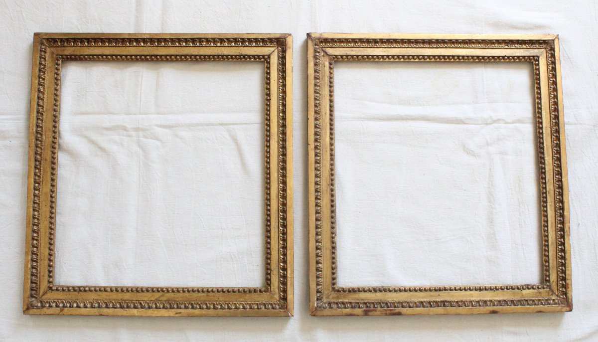 Pair Of Louis XVI Gilded Carved Wood Frames For Painting 52.5 Cm X 48 Cm