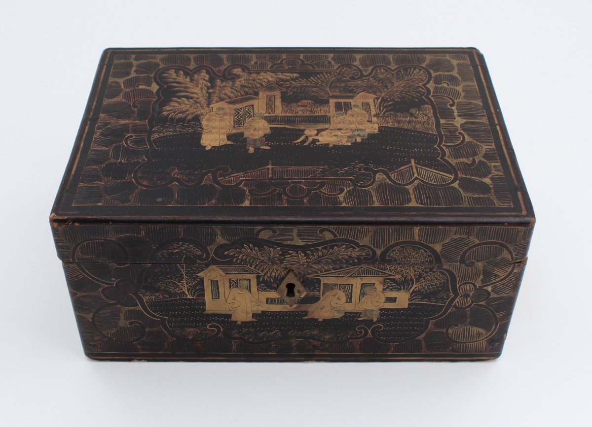 Boite Coffret En Laque De Chine Dore Canton XIX Eme-photo-2