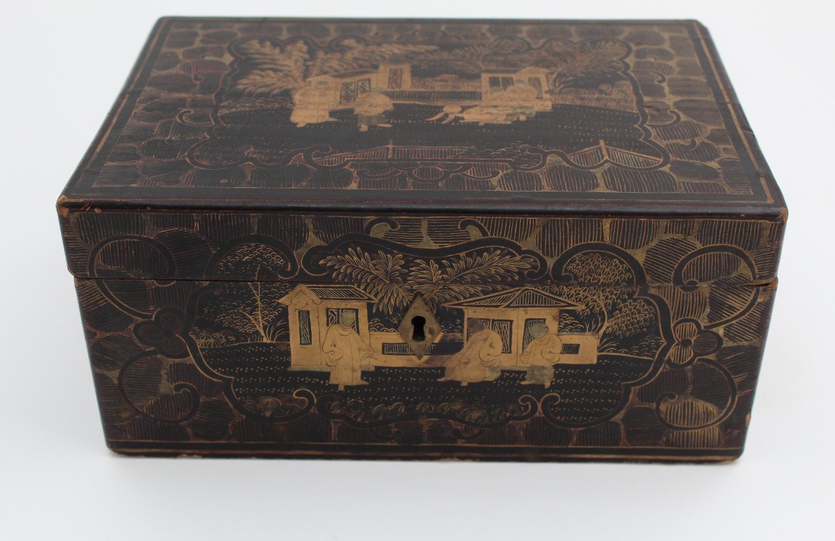 Boite Coffret En Laque De Chine Dore Canton XIX Eme-photo-3