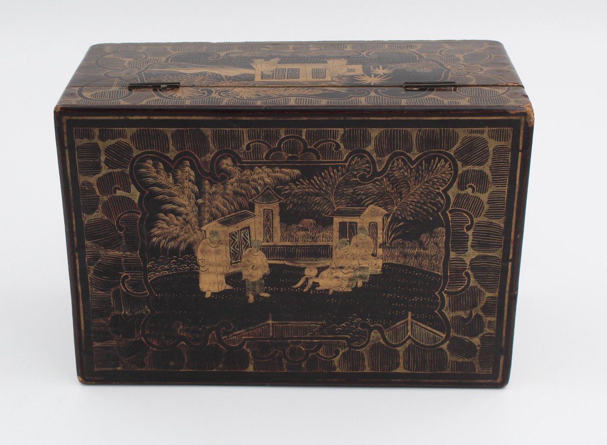 Boite Coffret En Laque De Chine Dore Canton XIX Eme-photo-4