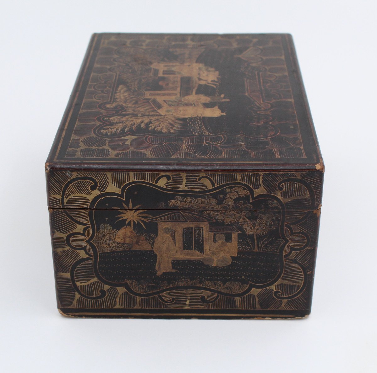 Boite Coffret En Laque De Chine Dore Canton XIX Eme-photo-1