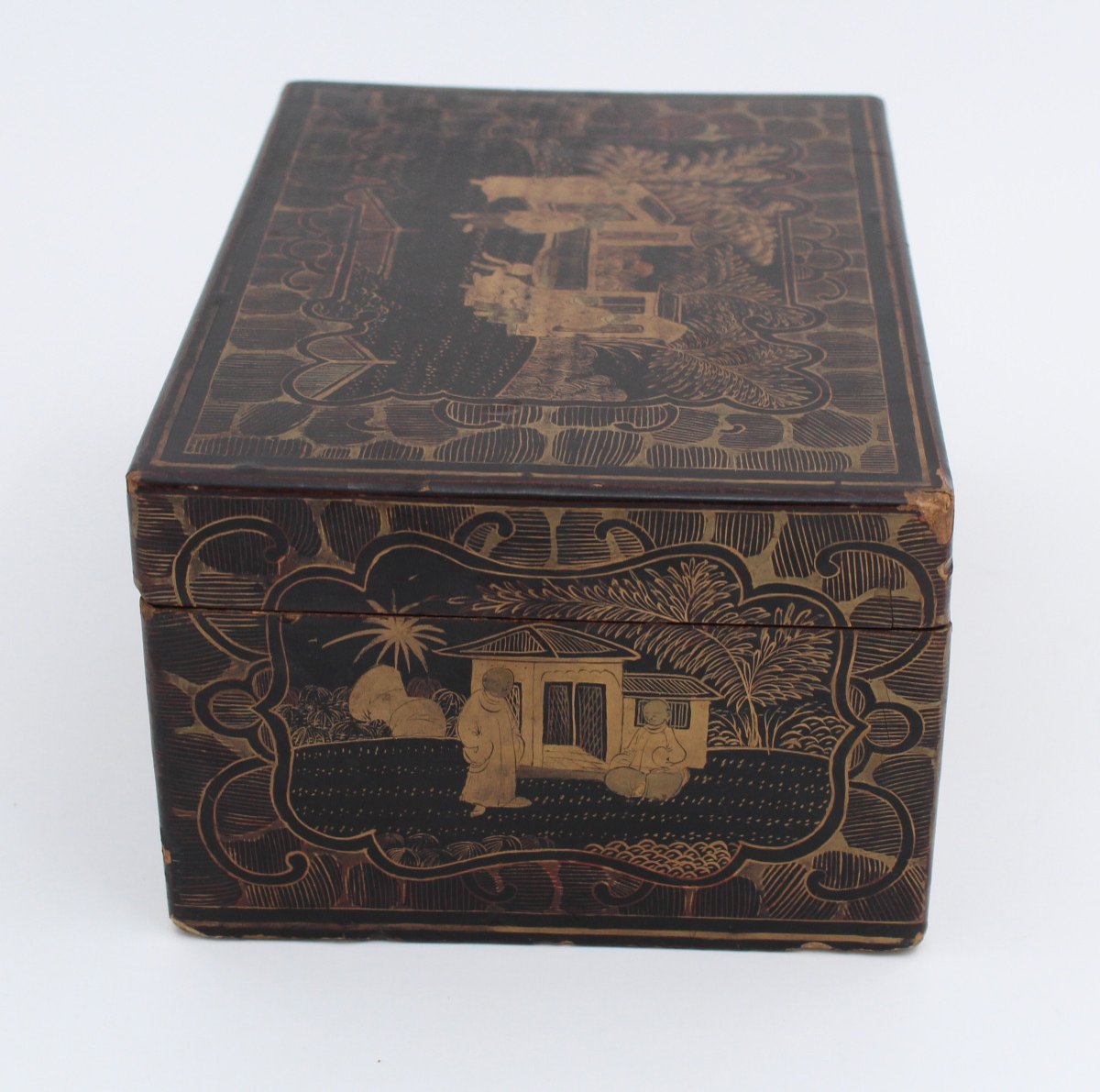 Boite Coffret En Laque De Chine Dore Canton XIX Eme-photo-3