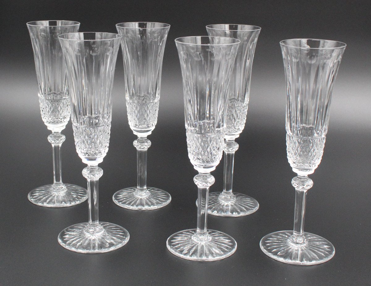 6 Saint Louis Crystal Champagne Flutes Tommy Model H = 20.5 Cm-photo-2