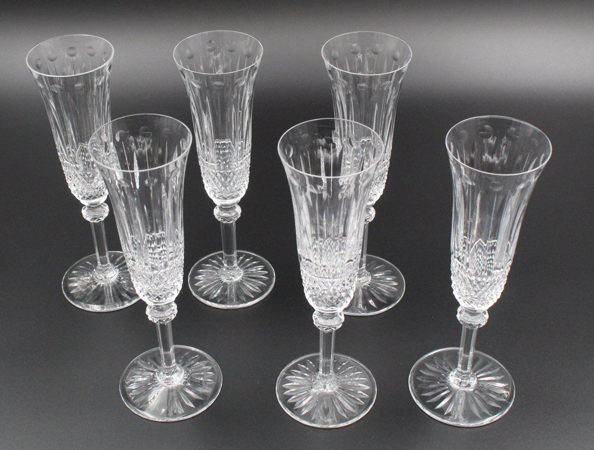 6 Saint Louis Crystal Champagne Flutes Tommy Model H = 20.5 Cm-photo-3