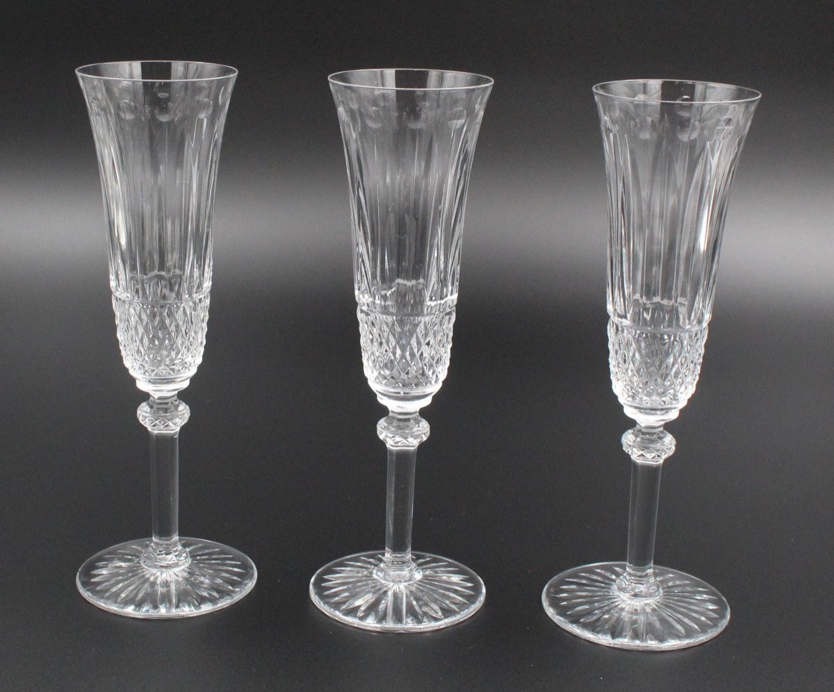 6 Saint Louis Crystal Champagne Flutes Tommy Model H = 20.5 Cm-photo-4