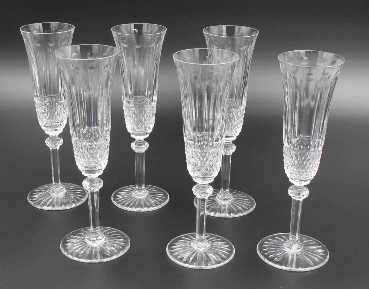 6 Saint Louis Crystal Champagne Flutes Tommy Model H = 20.5 Cm