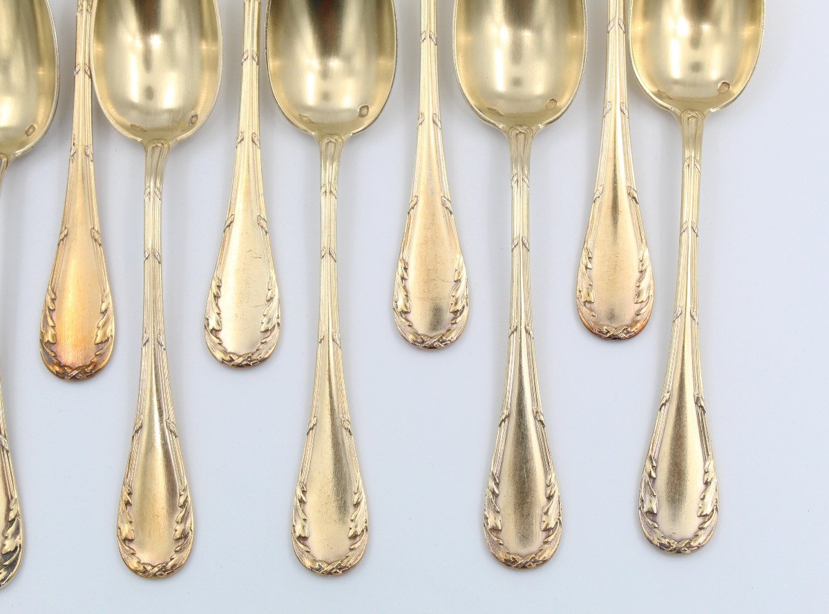 Orf Debain 12 Silver-gilt Coffee Spoons With Minerva Silver Hallmark And Rocaille Decor-photo-4