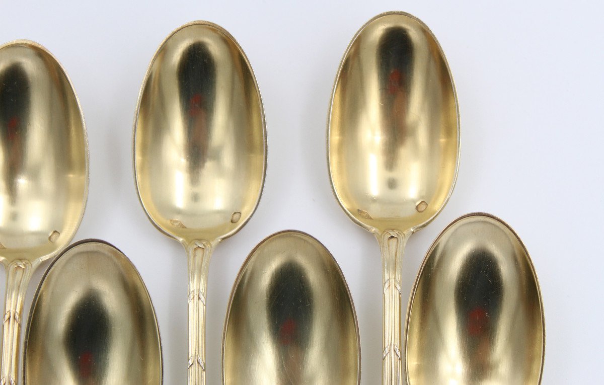 Orf Debain 12 Silver-gilt Coffee Spoons With Minerva Silver Hallmark And Rocaille Decor-photo-2