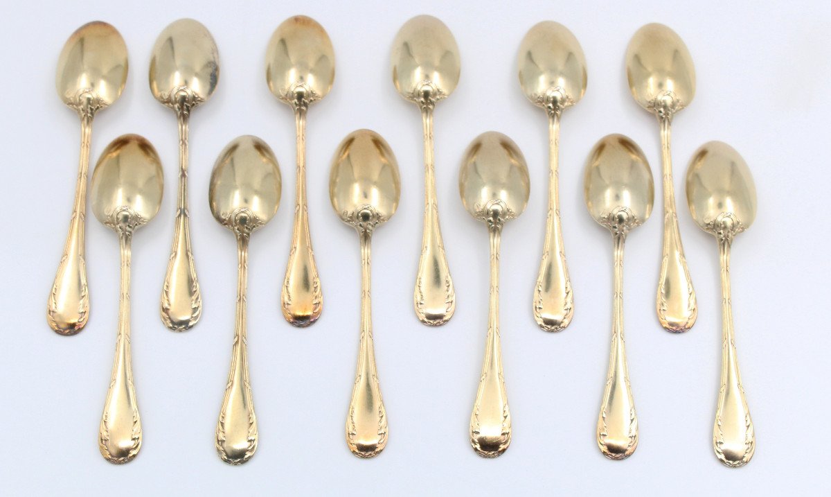 Orf Debain 12 Silver-gilt Coffee Spoons With Minerva Silver Hallmark And Rocaille Decor-photo-3