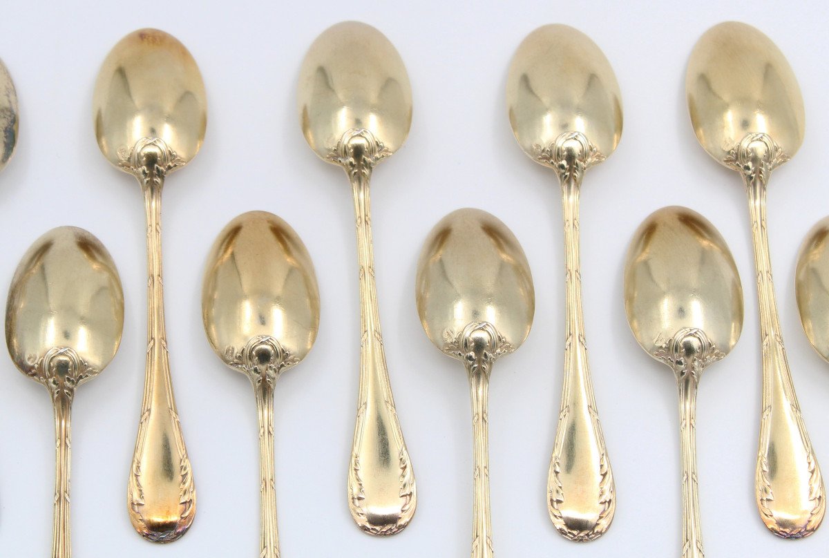 Orf Debain 12 Silver-gilt Coffee Spoons With Minerva Silver Hallmark And Rocaille Decor-photo-4