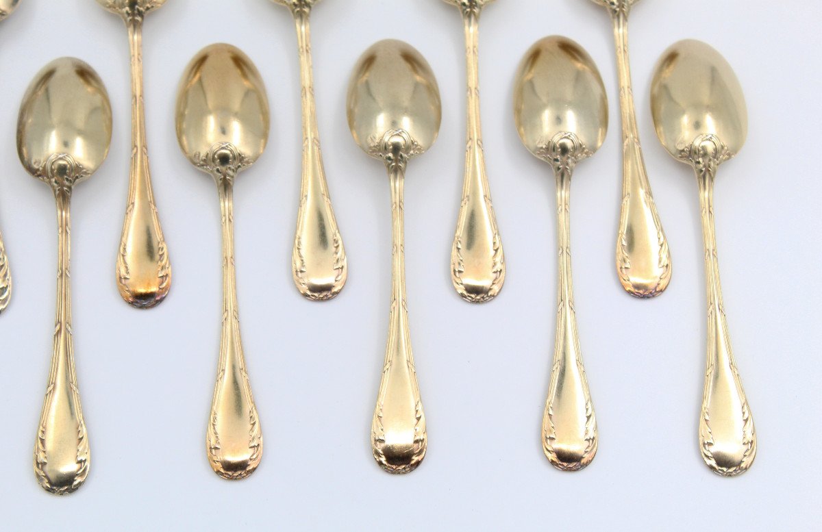 Orf Debain 12 Silver-gilt Coffee Spoons With Minerva Silver Hallmark And Rocaille Decor-photo-5