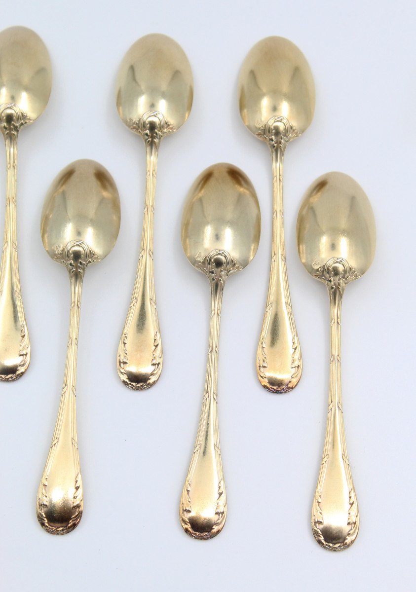 Orf Debain 12 Silver-gilt Coffee Spoons With Minerva Silver Hallmark And Rocaille Decor-photo-6