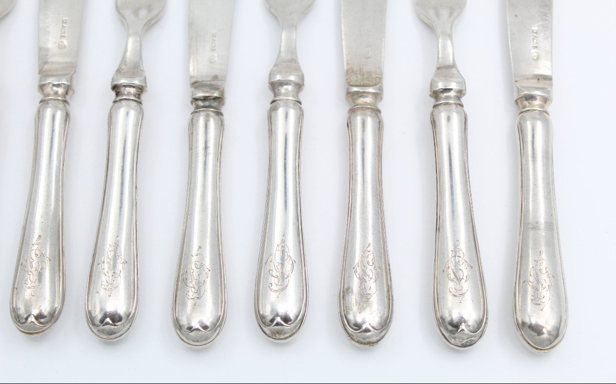 Set Of 6 Russian Silver Dessert Forks And Knives 84 19th Century-photo-2