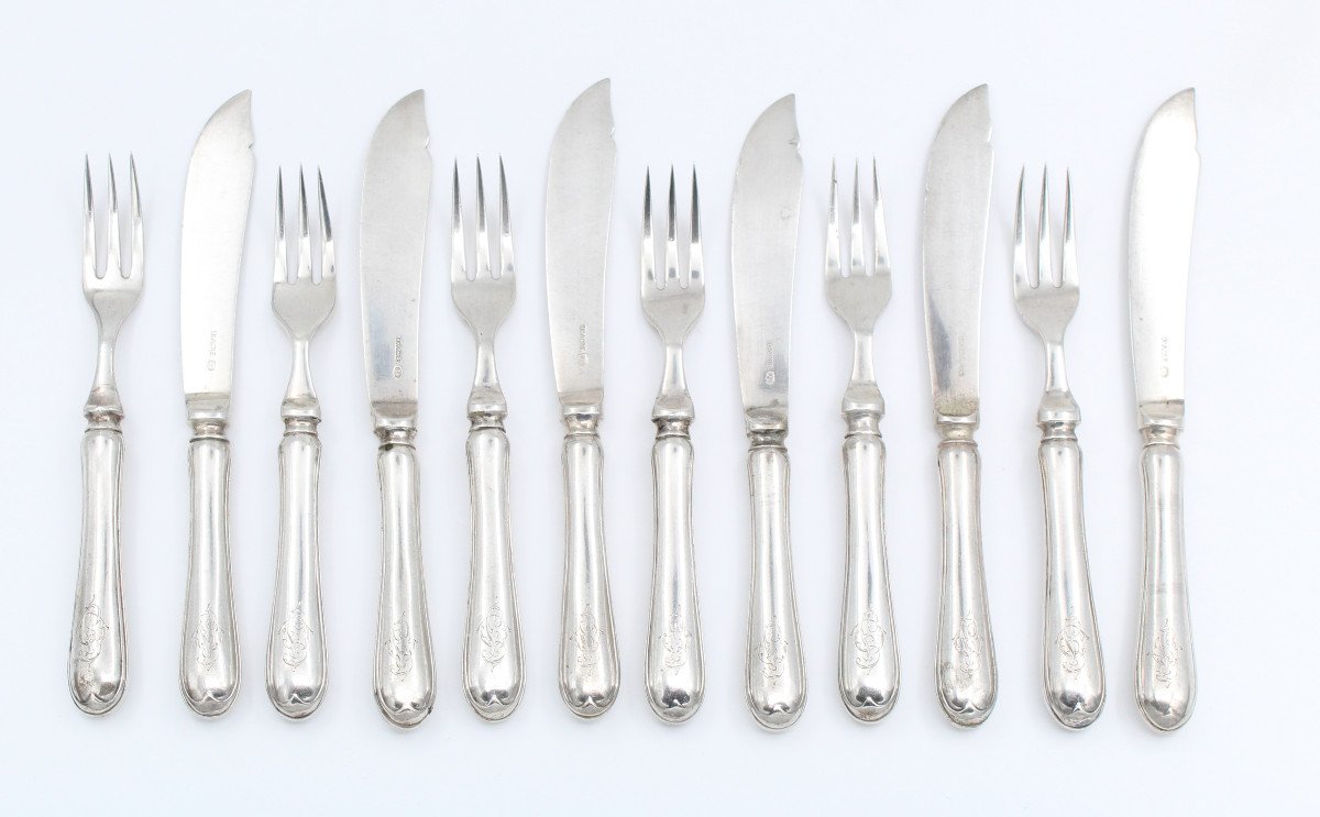 Set Of 6 Russian Silver Dessert Forks And Knives 84 19th Century