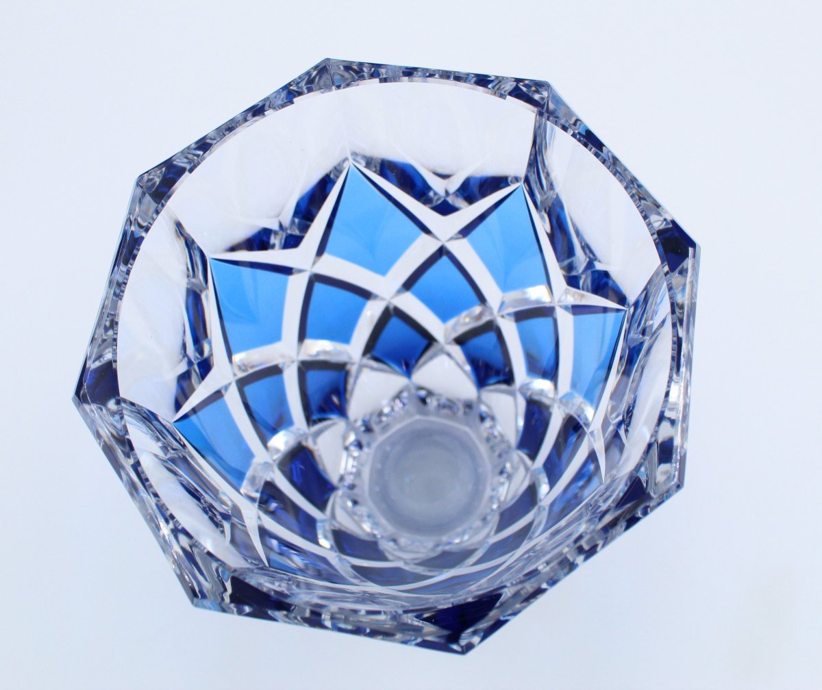 Val Saint Lambert Cobalt Blue Art Deco Crystal Vase-photo-4