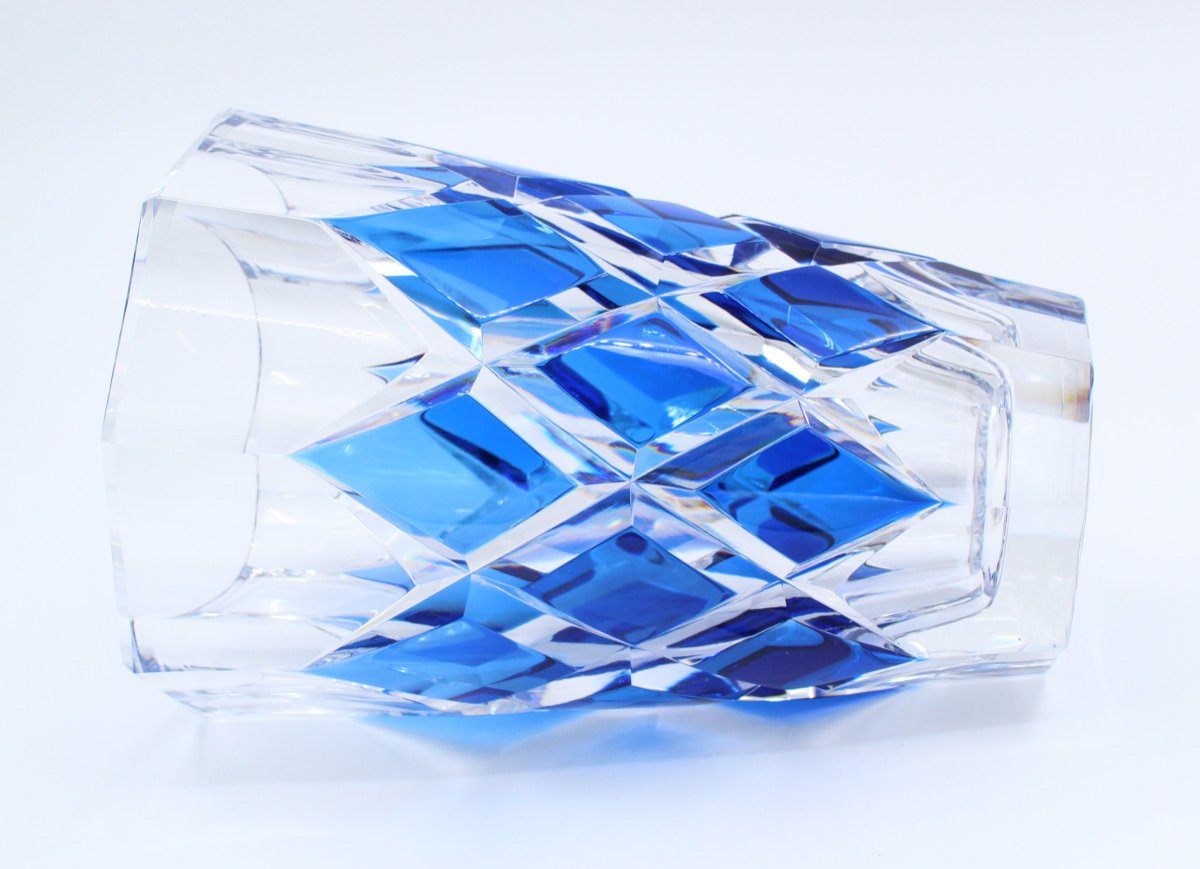 Val Saint Lambert Cobalt Blue Art Deco Crystal Vase-photo-2