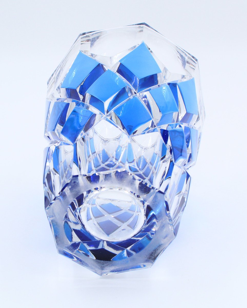 Val Saint Lambert Cobalt Blue Art Deco Crystal Vase-photo-3