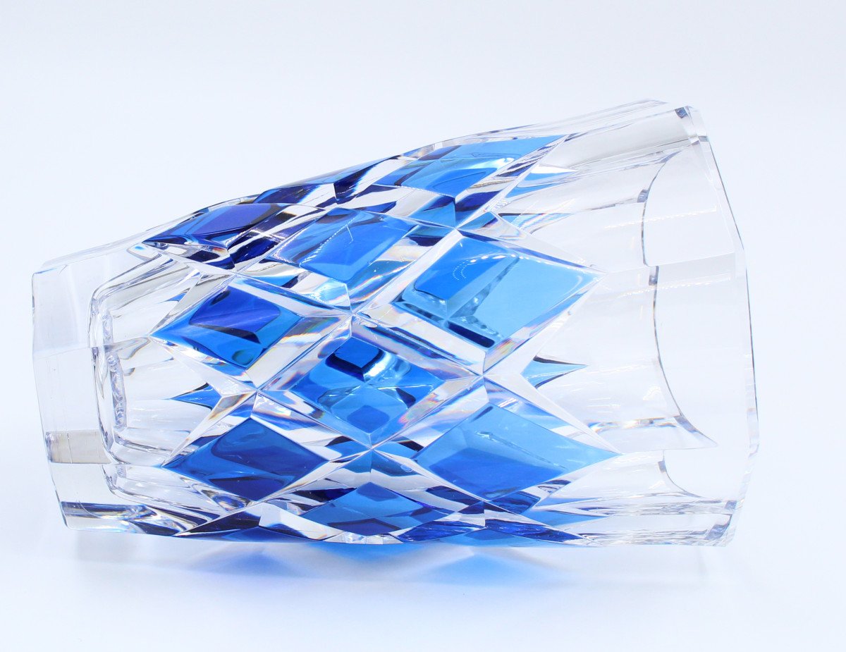 Val Saint Lambert Cobalt Blue Art Deco Crystal Vase-photo-4