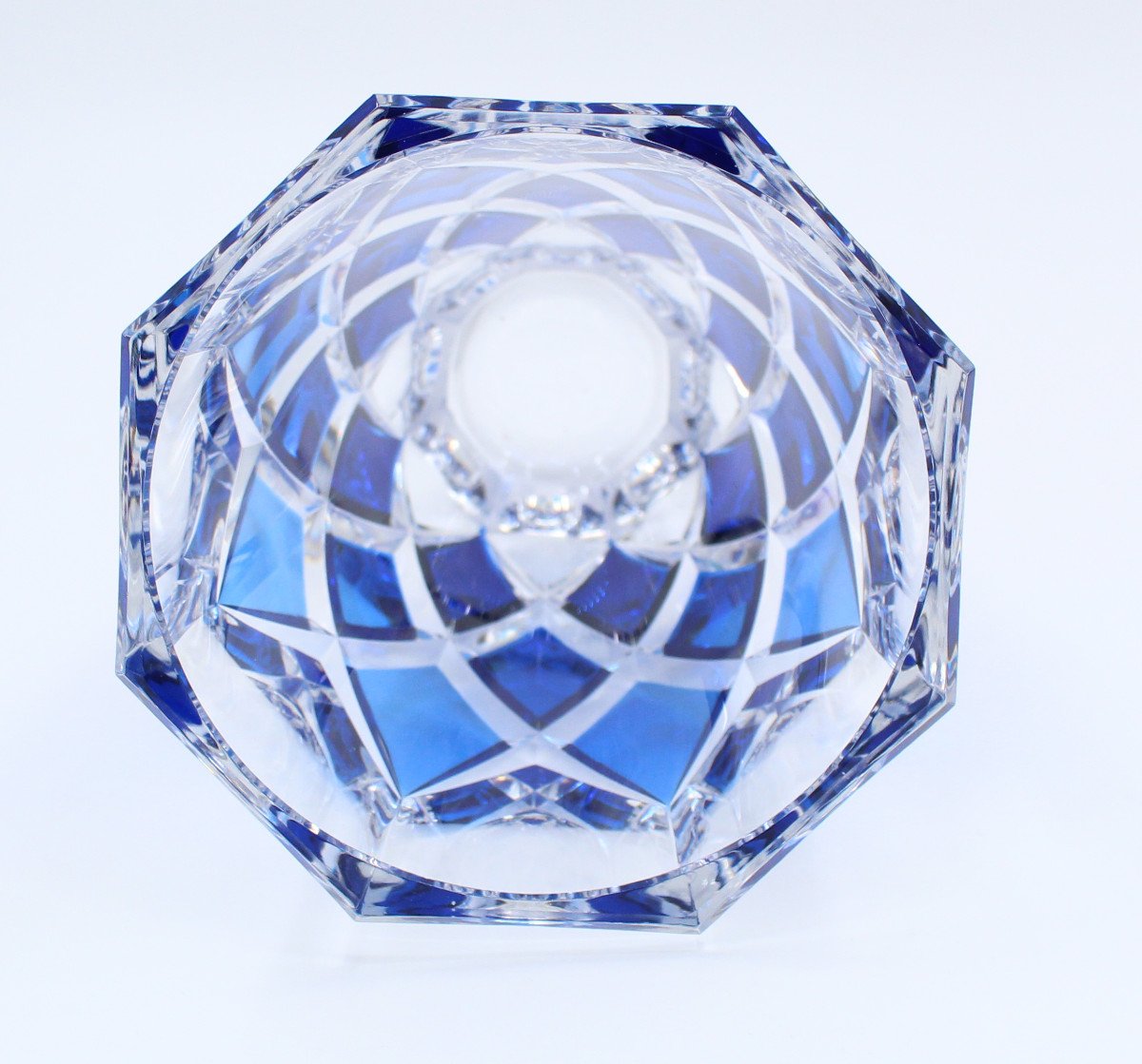 Val Saint Lambert Cobalt Blue Art Deco Crystal Vase-photo-5