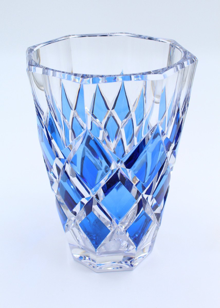 Val Saint Lambert Cobalt Blue Art Deco Crystal Vase