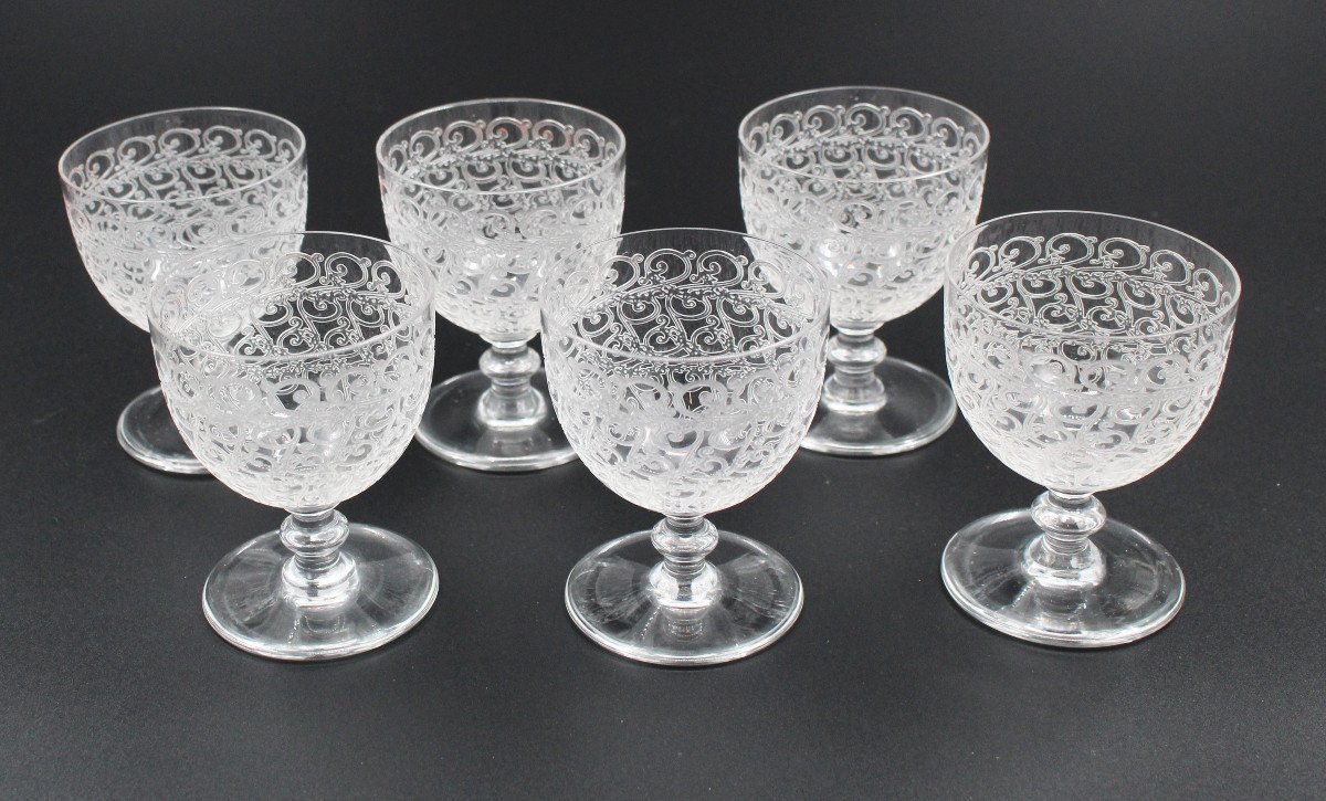 6 Verres En Cristal De Baccarat Modele Rohan H = 7.5 Cm