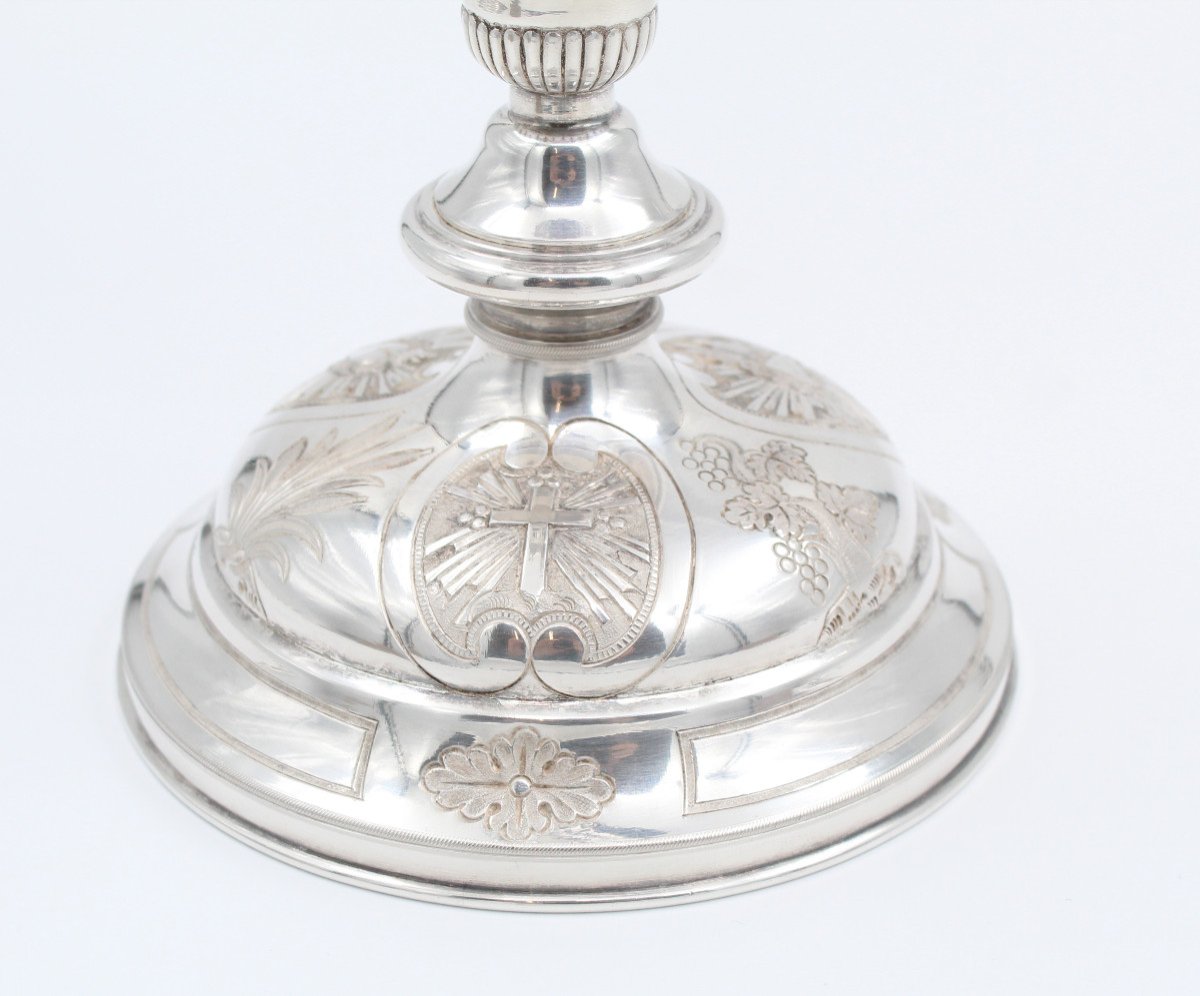 Chalice In Solid Silver And Vermeil 19th Century With Its Case-photo-2