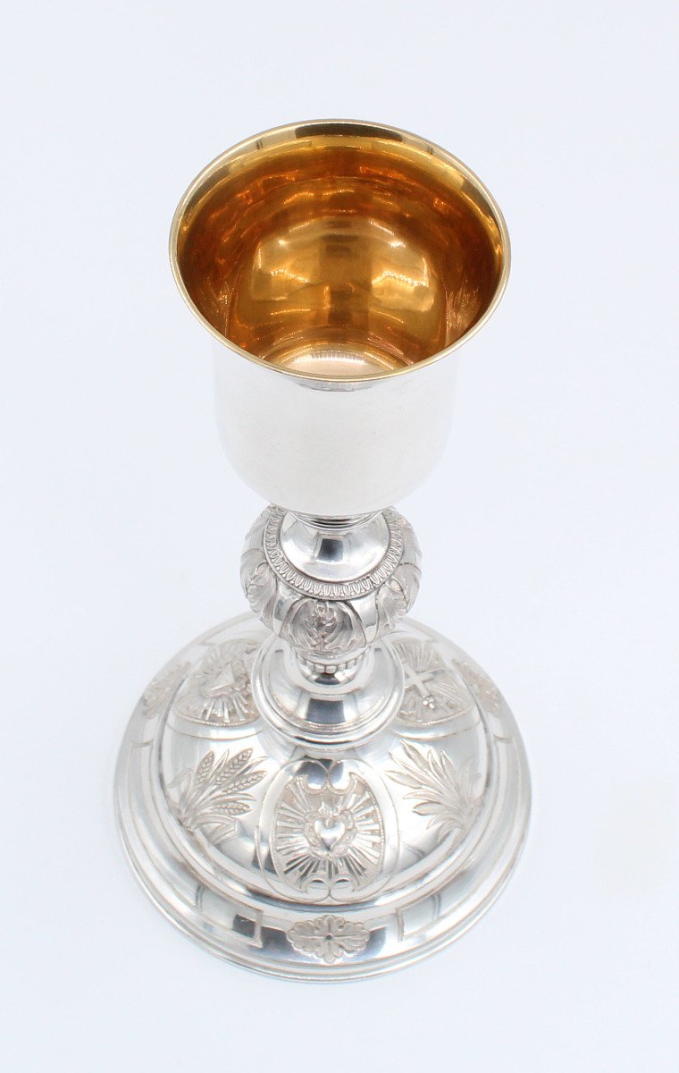 Chalice In Solid Silver And Vermeil 19th Century With Its Case-photo-2