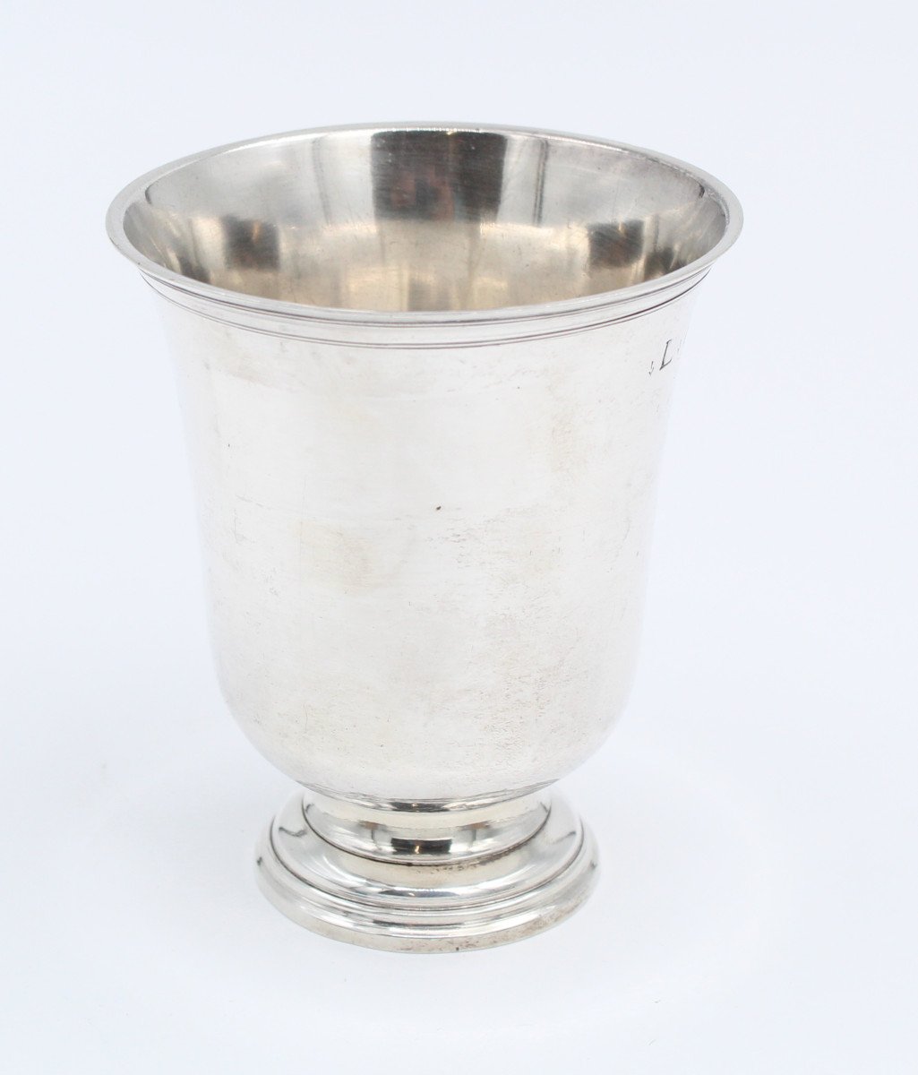 Large Solid Silver Cup On Pedestal, 18th Century-photo-1