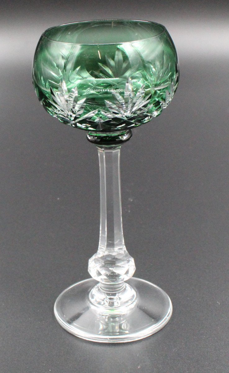 Roemer Wine Glass In Saint-louis Crystal, Massenet Model, Green Color-photo-3