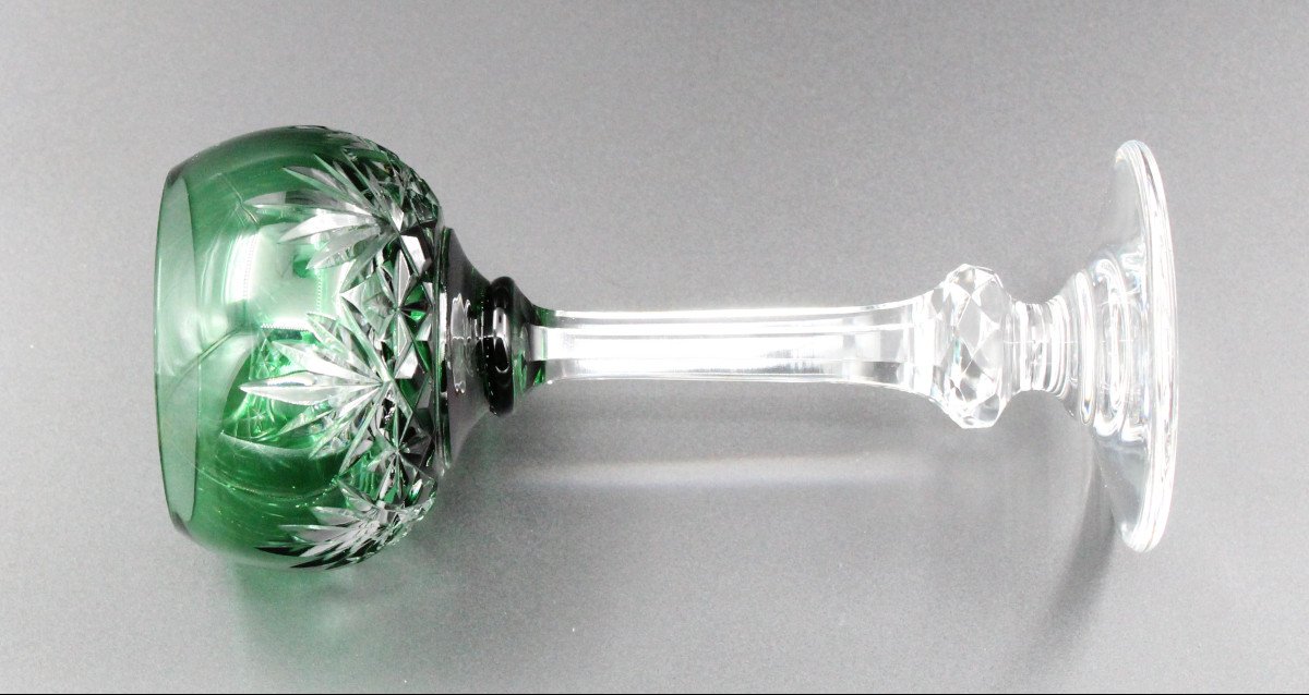 Roemer Wine Glass In Saint-louis Crystal, Massenet Model, Green Color-photo-1