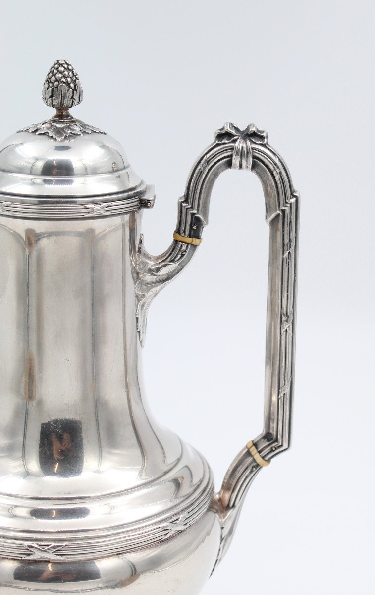 Coffee Pot Solid Silver Minerva Louis XVI Style Decor Ribbons Crosses-photo-2