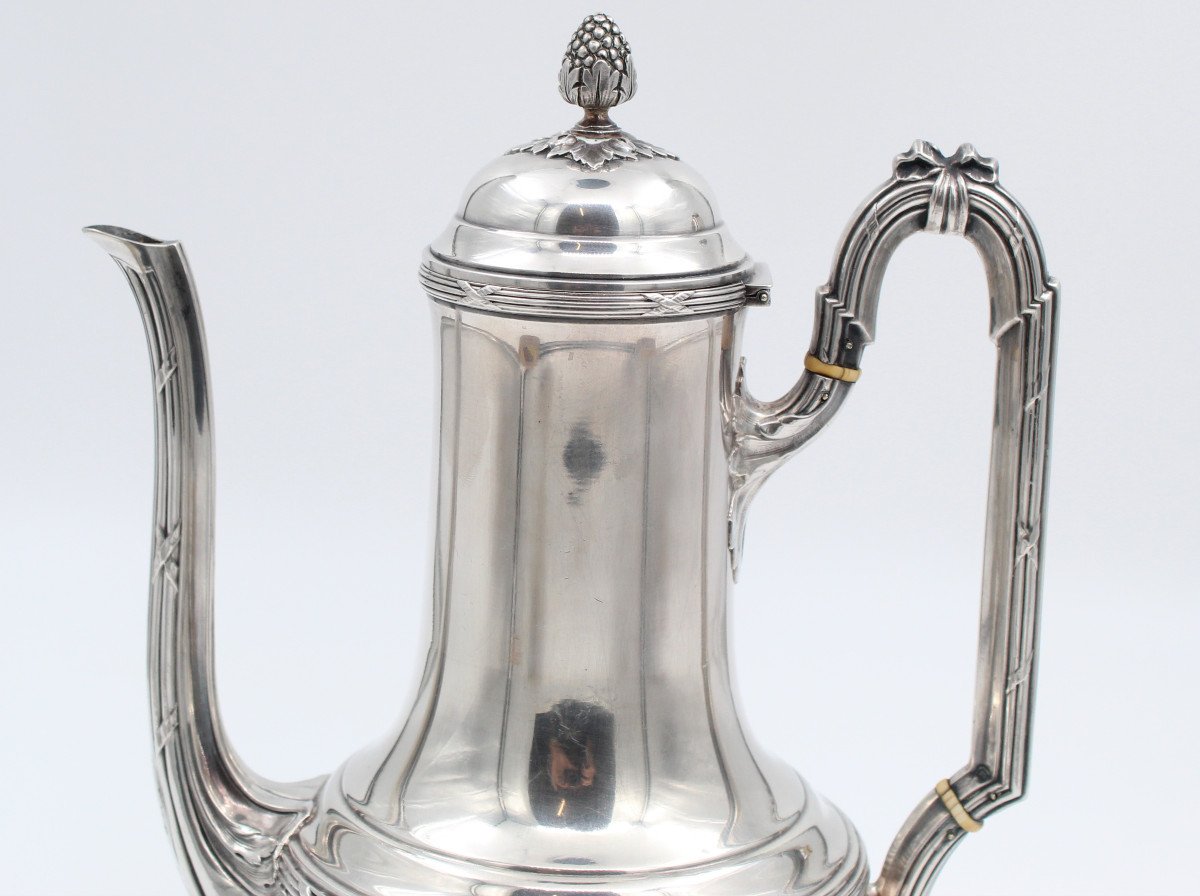 Coffee Pot Solid Silver Minerva Louis XVI Style Decor Ribbons Crosses-photo-3