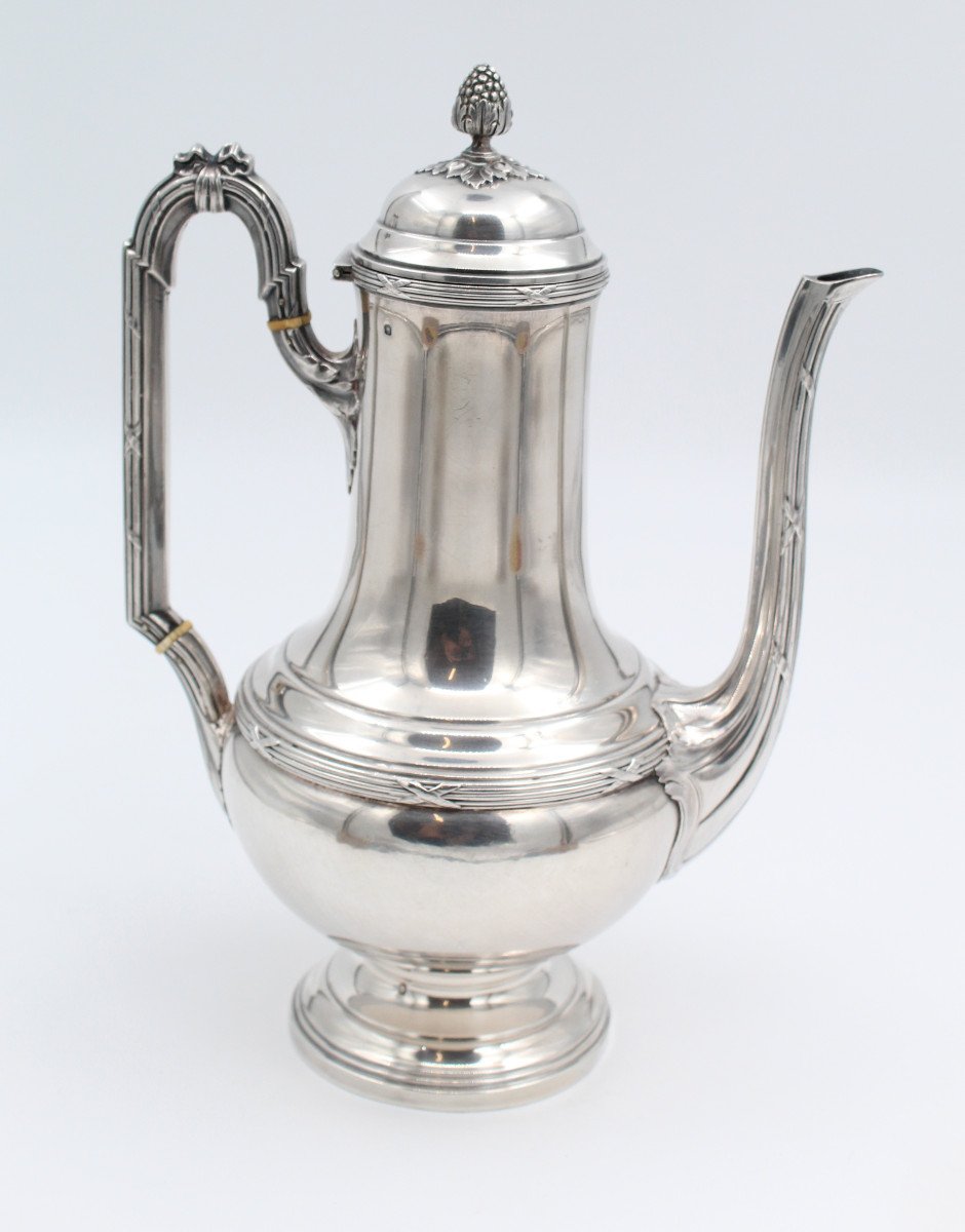 Coffee Pot Solid Silver Minerva Louis XVI Style Decor Ribbons Crosses-photo-1