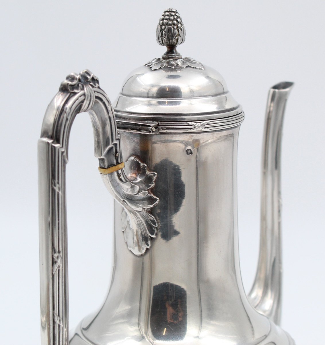 Coffee Pot Solid Silver Minerva Louis XVI Style Decor Ribbons Crosses-photo-2