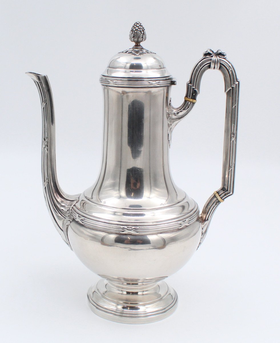 Coffee Pot Solid Silver Minerva Louis XVI Style Decor Ribbons Crosses