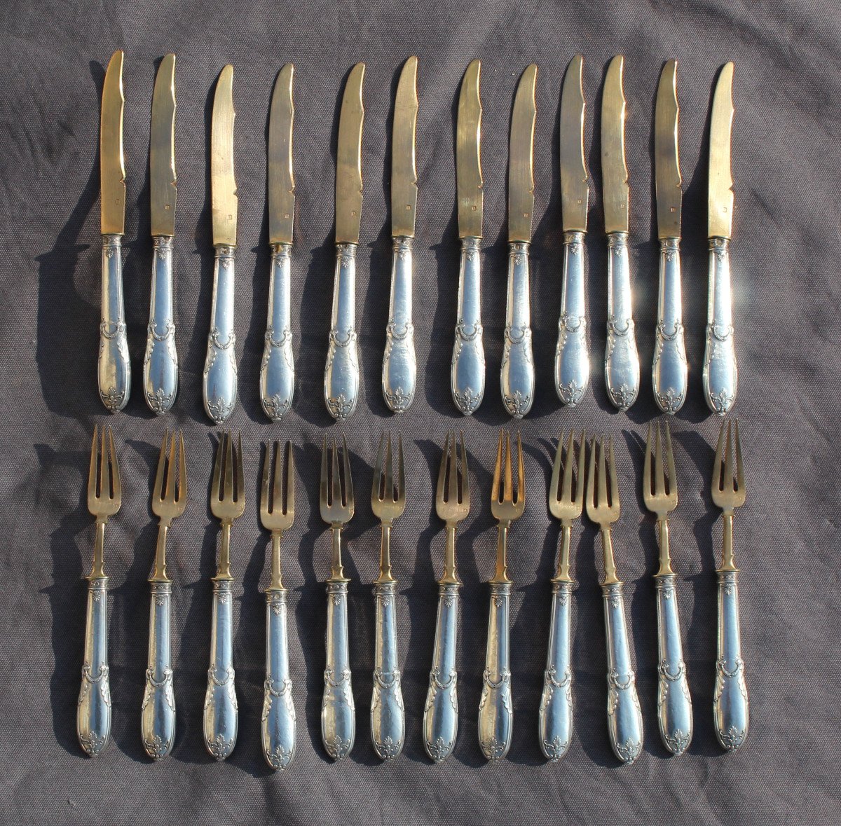 Dessert Service (24 Pieces) In Gold And Silver Metal Minerva Empire Style