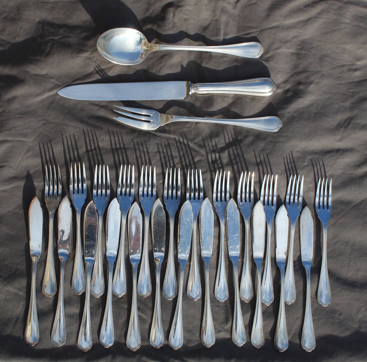 Christofle Silver Metal Cutlery Set Spatours Model 73 Pieces-photo-2