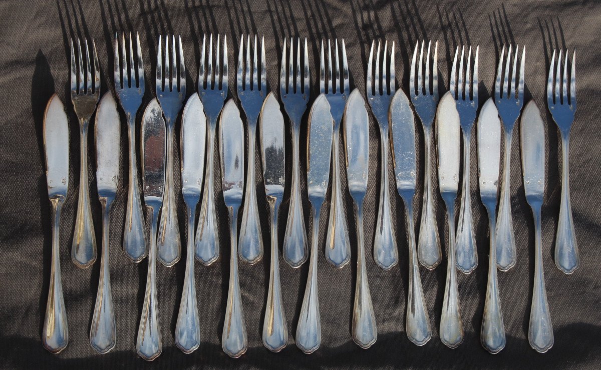 Christofle Silver Metal Cutlery Set Spatours Model 73 Pieces-photo-3