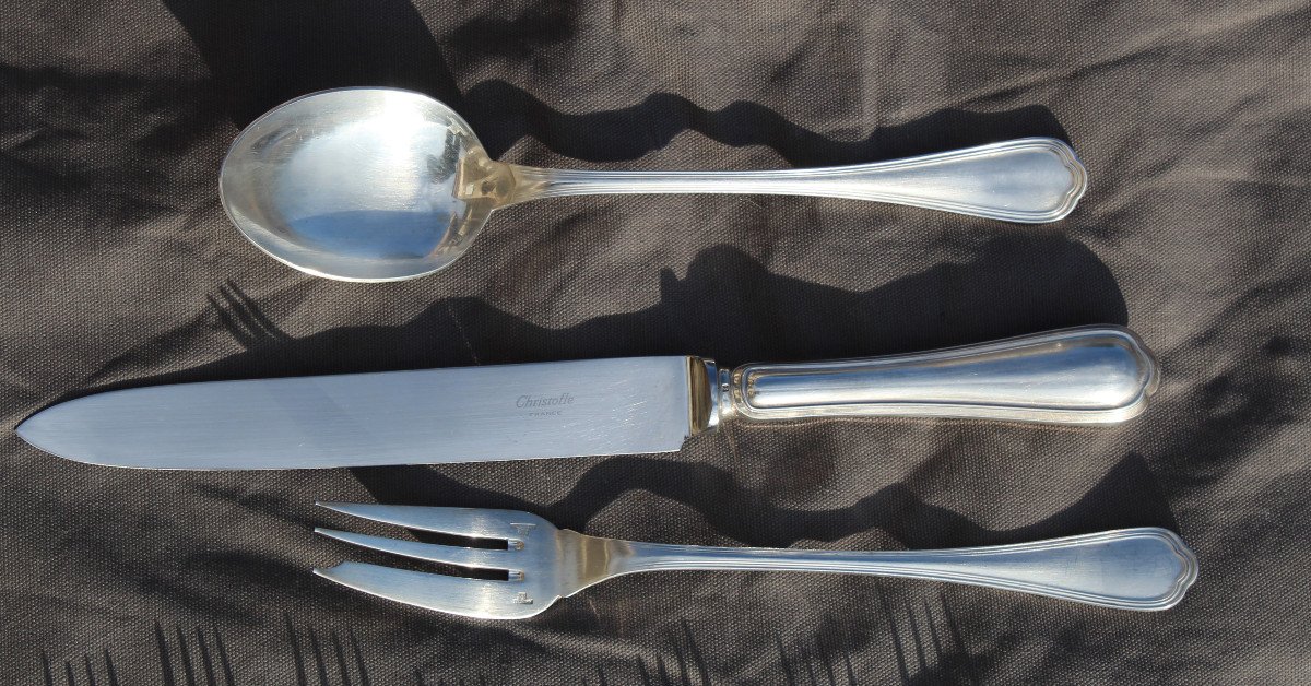 Christofle Silver Metal Cutlery Set Spatours Model 73 Pieces-photo-4