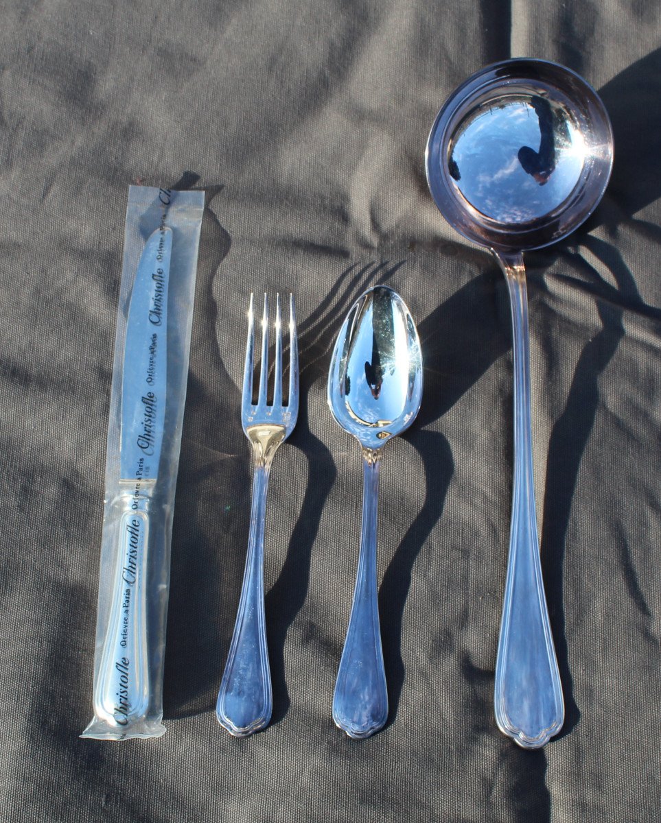 Christofle Silver Metal Cutlery Set Spatours Model 73 Pieces-photo-1