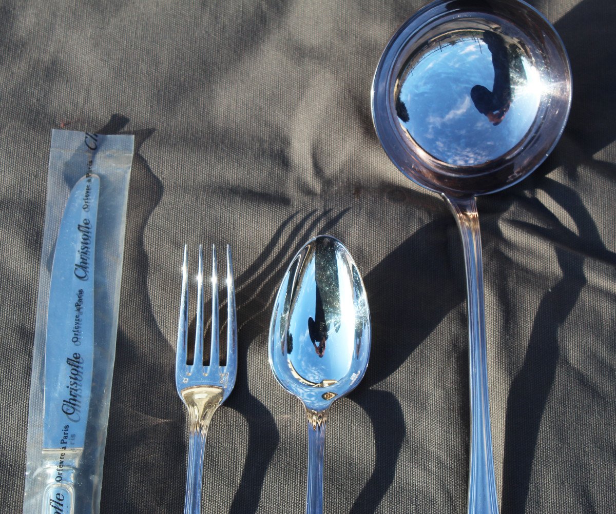 Christofle Silver Metal Cutlery Set Spatours Model 73 Pieces-photo-2